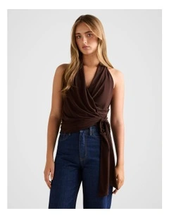Gianna Wrap Halter Neck Top in Chocolate