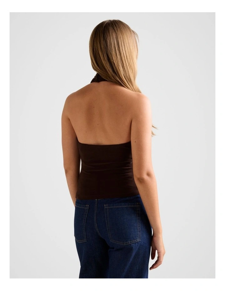 Gianna Wrap Halter Neck Top in Chocolate image 2