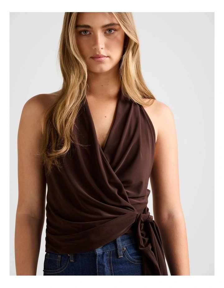 Gianna Wrap Halter Neck Top in Chocolate image 4