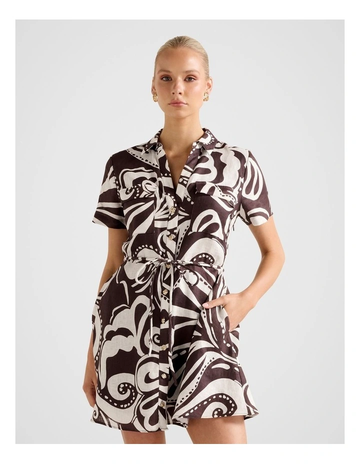 Grace Linen Shirt Mini Dress in Multi image 1