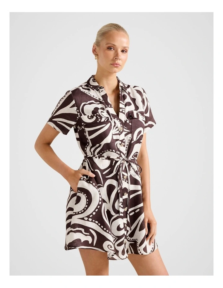 Grace Linen Shirt Mini Dress in Multi image 3