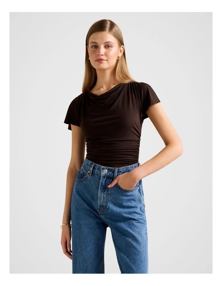 Stormi Spliced Shoulder Top in Brown image 1