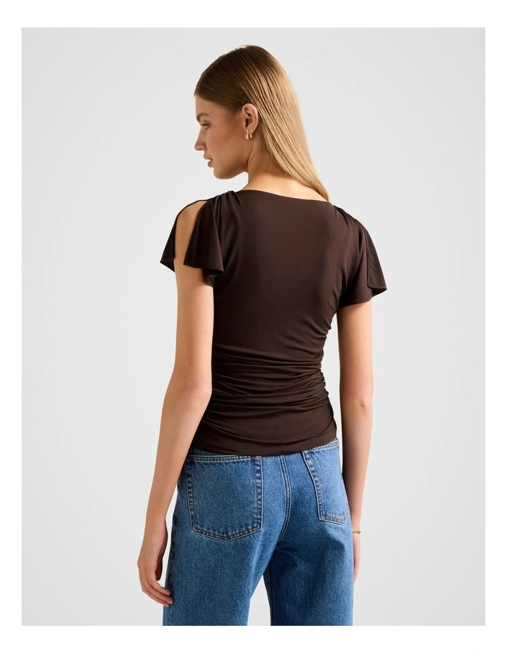 Stormi Spliced Shoulder Top in Brown image 2