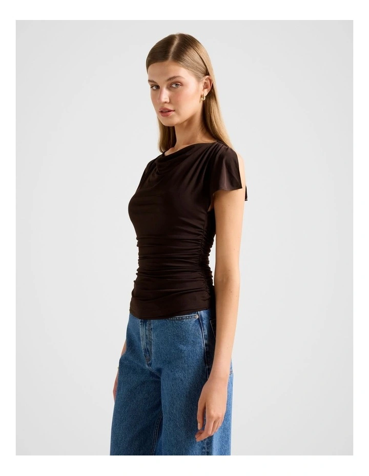 Stormi Spliced Shoulder Top in Brown image 3