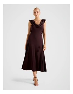 Oceana Cowl Neck Jersey Dress in Chocolate