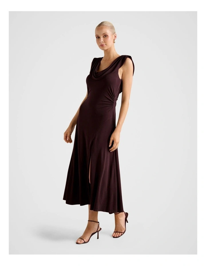Oceana Cowl Neck Jersey Dress in Chocolate image 3
