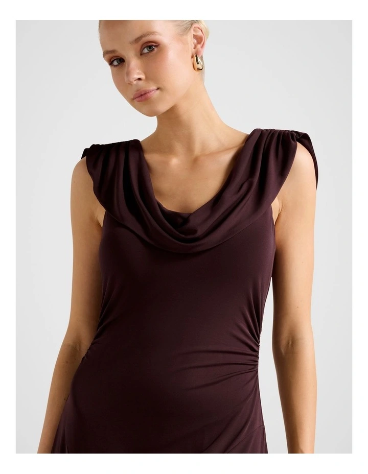 Oceana Cowl Neck Jersey Dress in Chocolate image 4