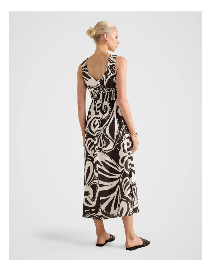 April Gathered Linen Midi Dress in Multi image 2