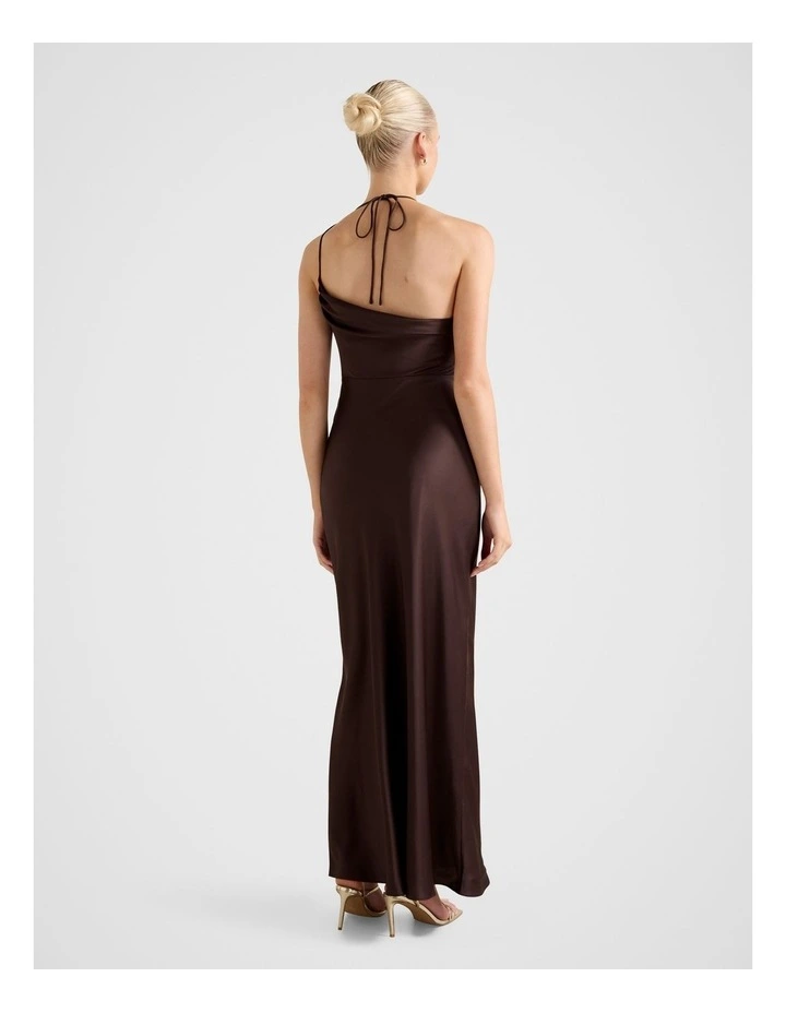 Aria Satin Backless Maxi Dress in Brown image 2