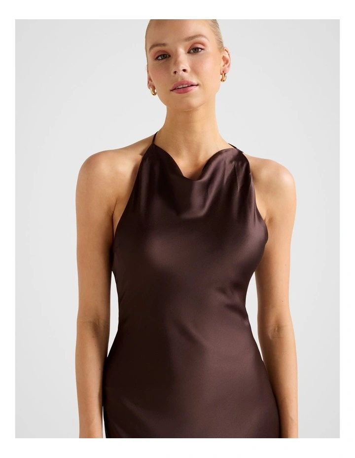 Aria Satin Backless Maxi Dress in Brown image 4