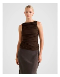 Pippa Ruched Boat Neck Top in Brown
