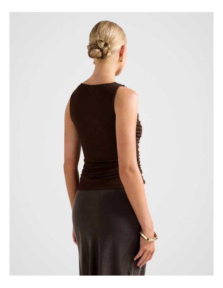 Pippa Ruched Boat Neck Top in Brown image 2