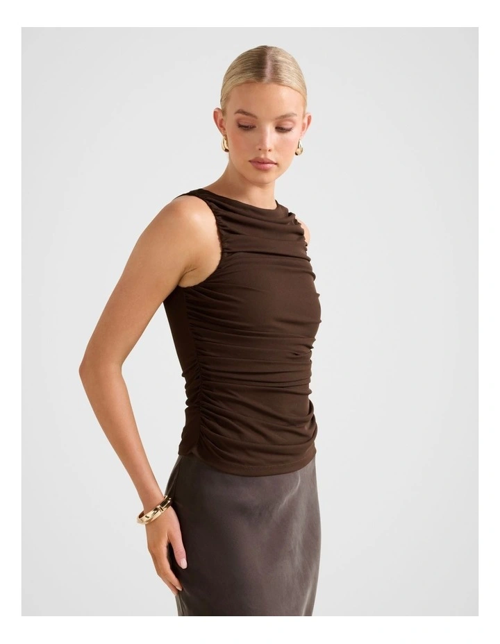 Pippa Ruched Boat Neck Top in Brown image 3