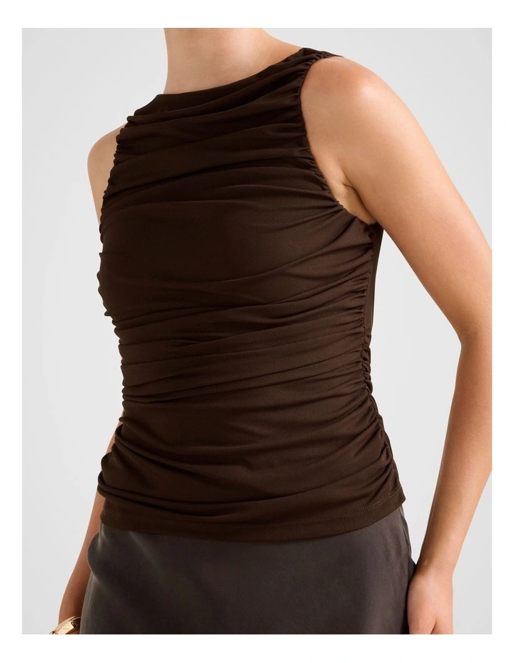 Pippa Ruched Boat Neck Top in Brown image 4