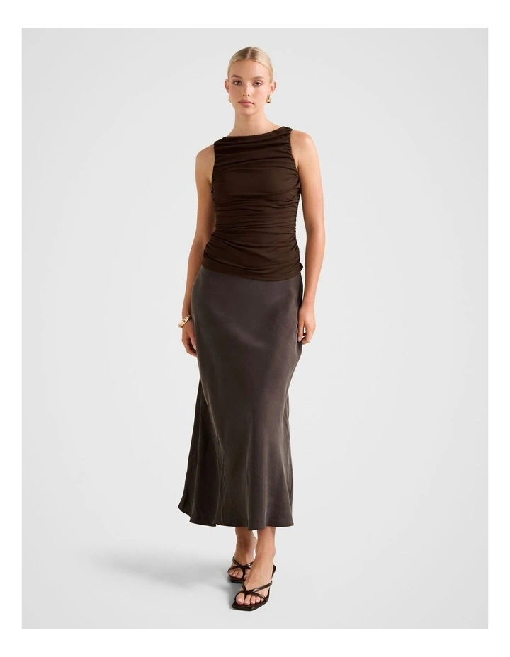 Pippa Ruched Boat Neck Top in Brown image 5