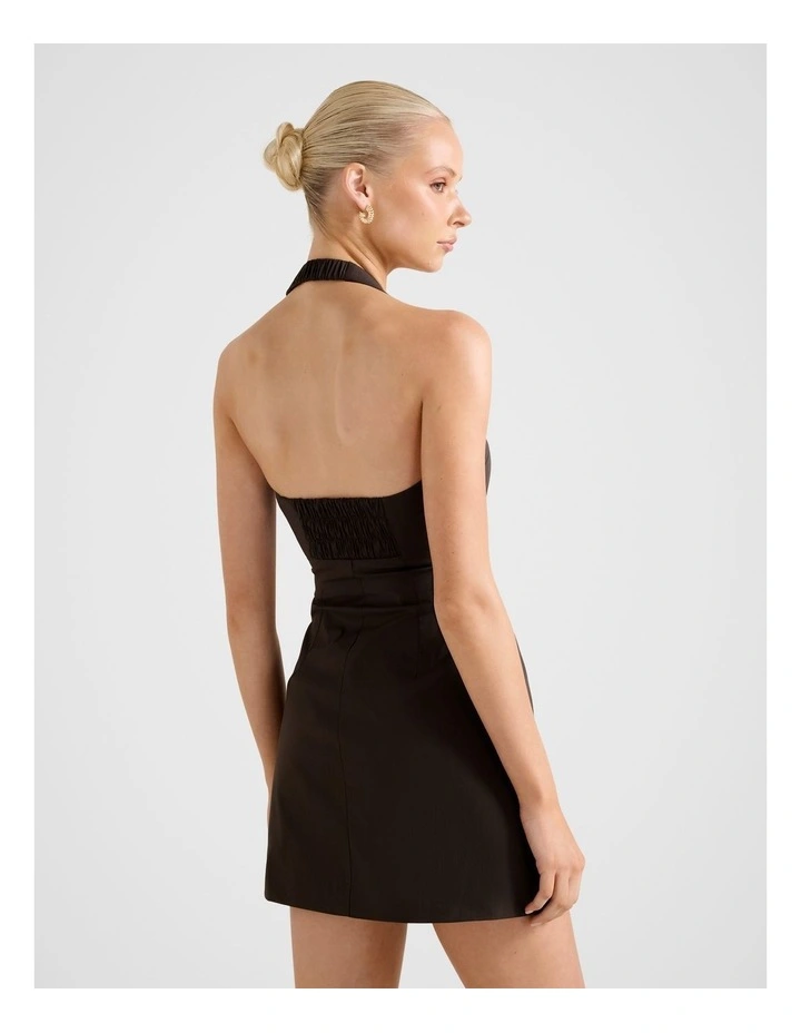 Imogen Stretch Cotton Halter Neck Mini Dress in Brown image 2