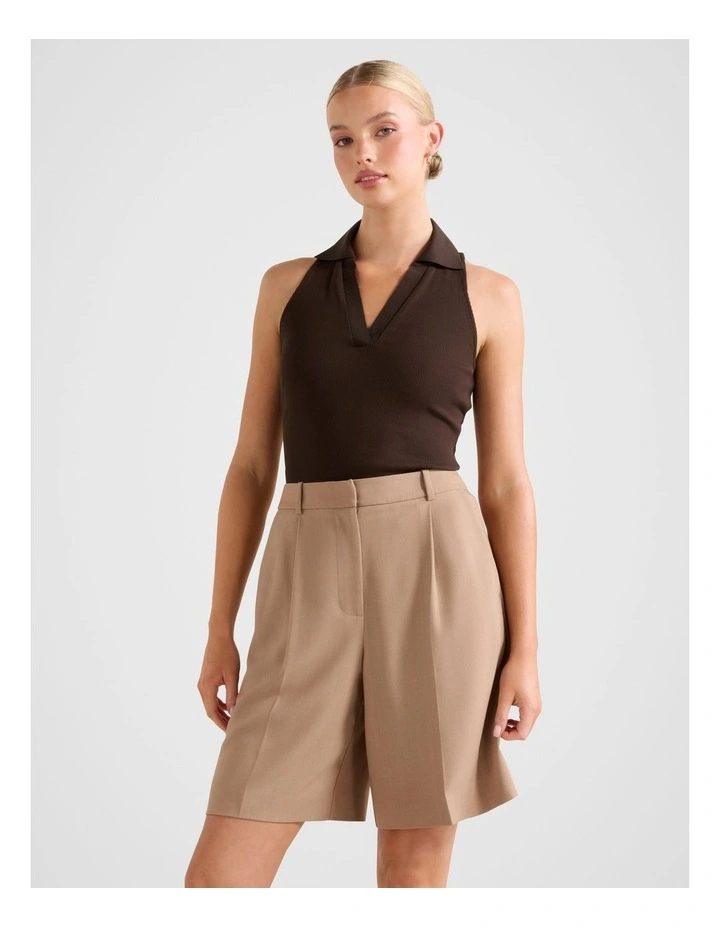 Clover Collared Halter Neck Top in Brown image 1