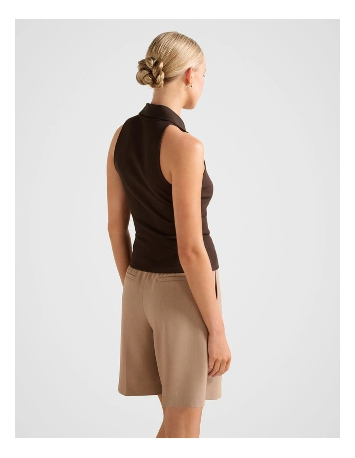 Clover Collared Halter Neck Top in Brown image 2