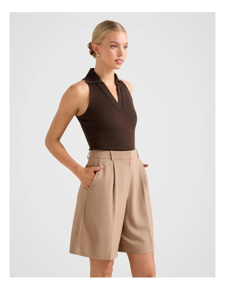 Clover Collared Halter Neck Top in Brown image 3