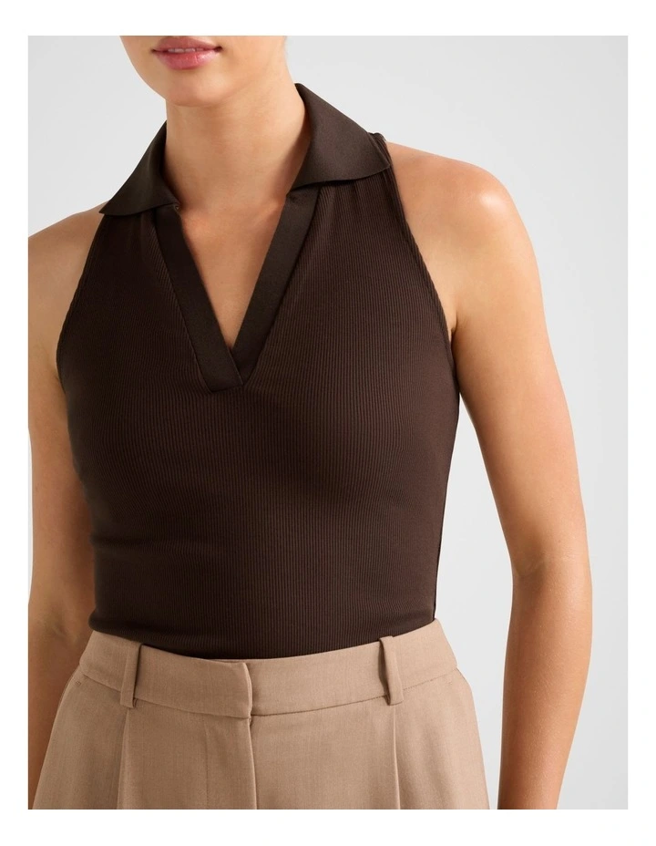 Clover Collared Halter Neck Top in Brown image 4