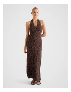 Charlotte Halter Neck Midi Dress in Brown