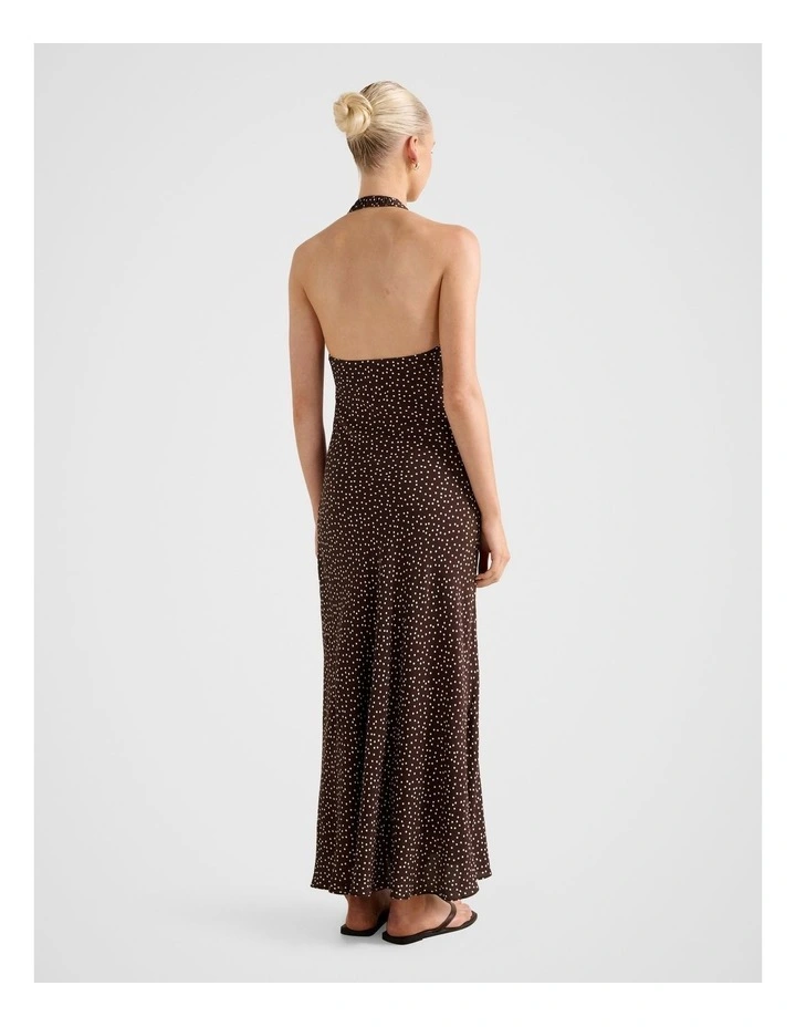 Charlotte Halter Neck Midi Dress in Brown image 2