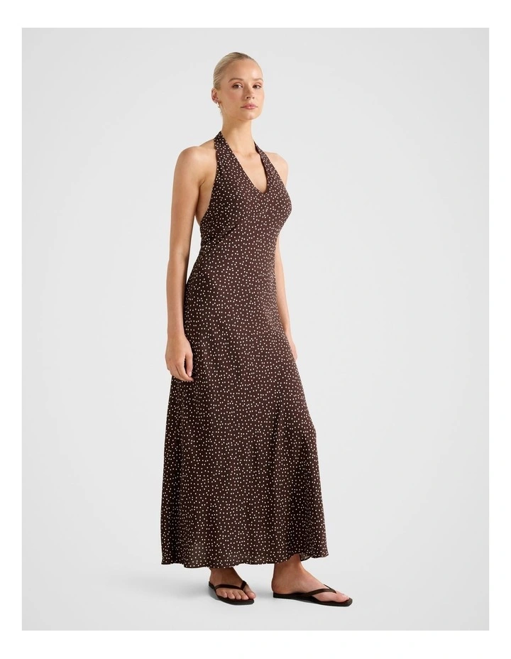 Charlotte Halter Neck Midi Dress in Brown image 3
