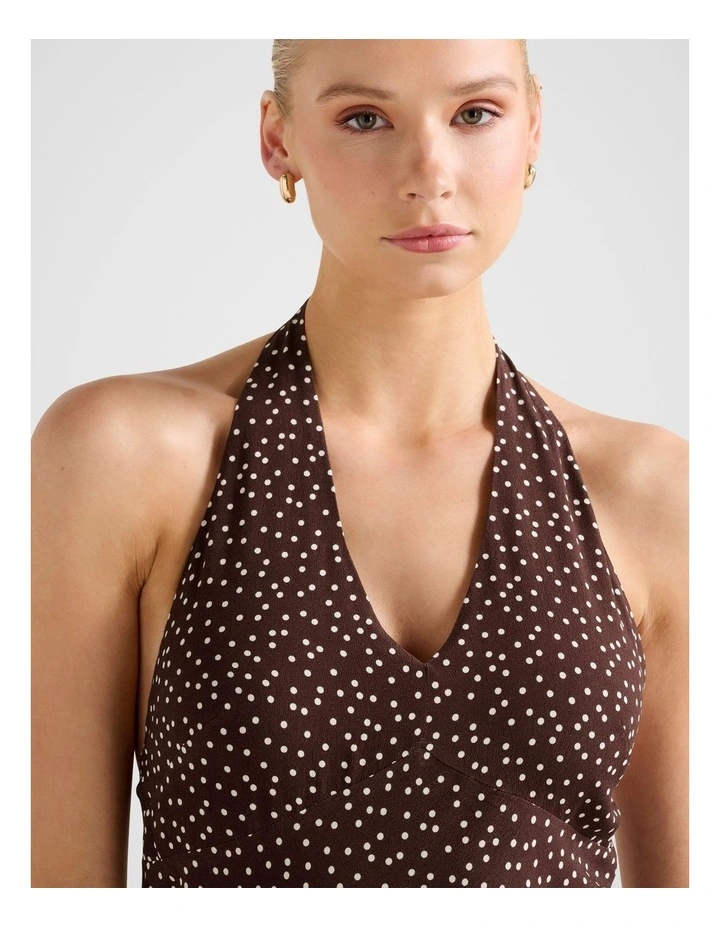 Charlotte Halter Neck Midi Dress in Brown image 4