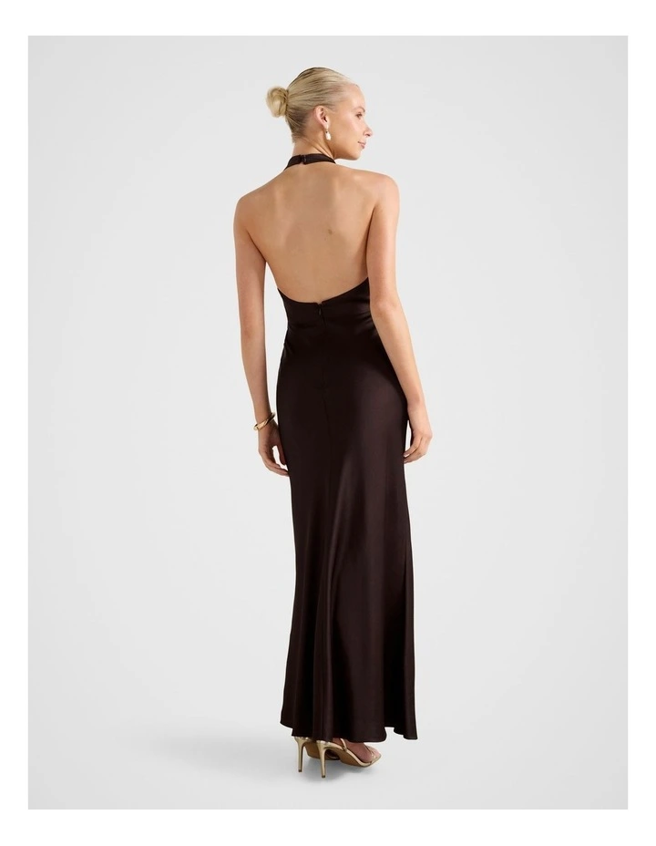 Becca Cowl Halter Neck Satin Gown in Brown image 2