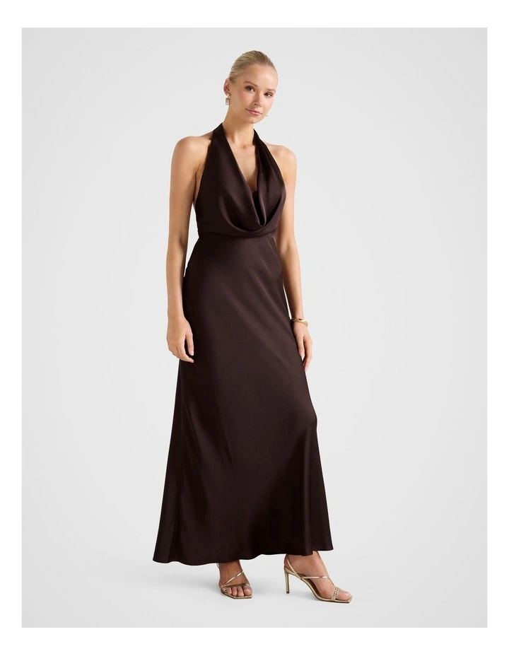 Becca Cowl Halter Neck Satin Gown in Brown image 3