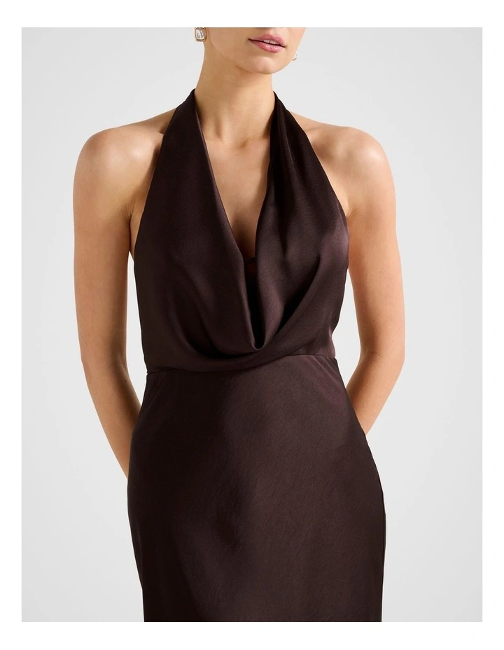 Becca Cowl Halter Neck Satin Gown in Brown image 4