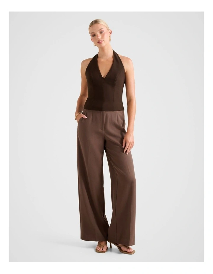 Elena Halter Neck Stitch Top in Brown image 5