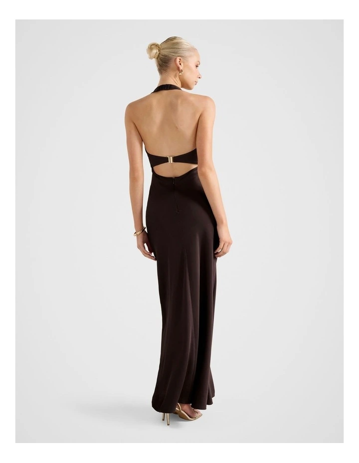 April Open Back Satin Maxi Dress in Brown image 2