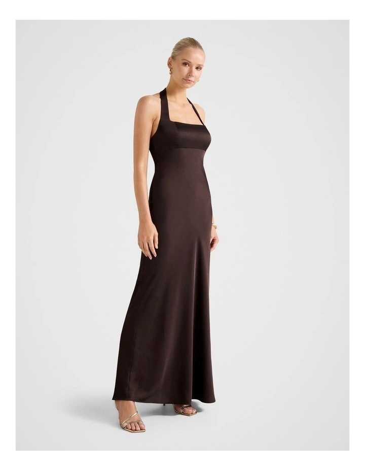 April Open Back Satin Maxi Dress in Brown image 3