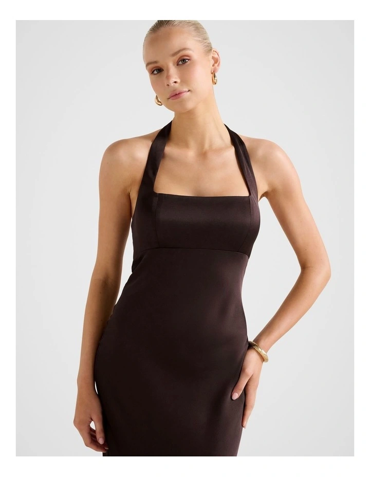 April Open Back Satin Maxi Dress in Brown image 4