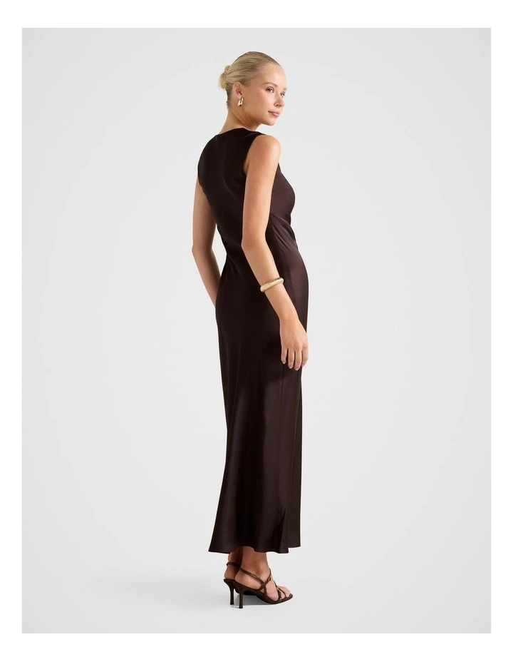 Ava Draped Satin Maxi Dress in Brown image 2
