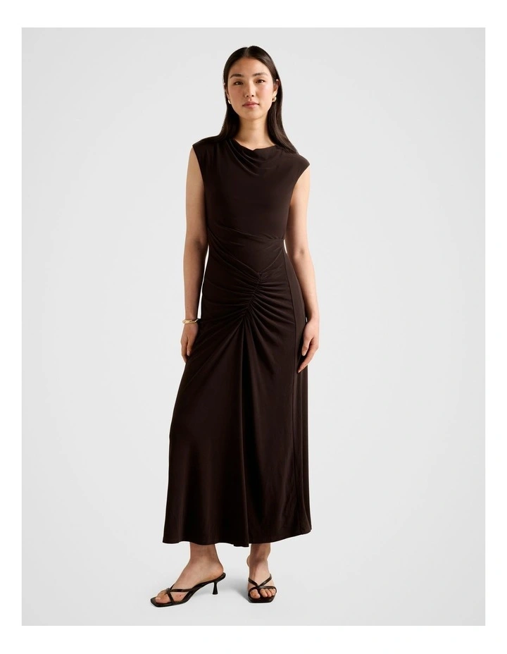 Carrie Draped Bodycon Midi Dress in Chocolate image 1