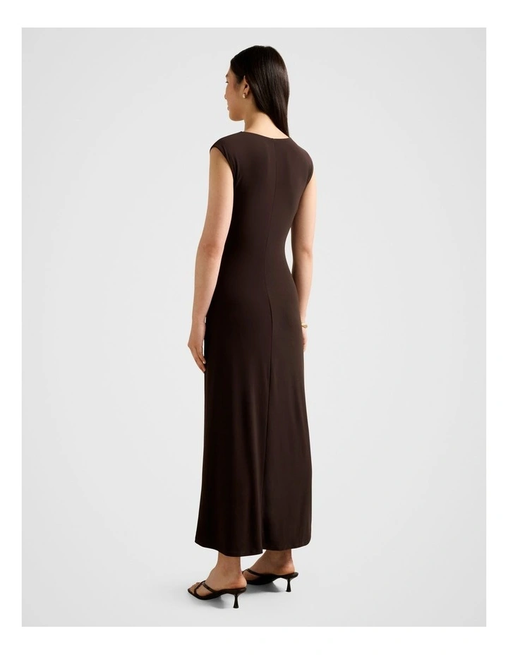 Carrie Draped Bodycon Midi Dress in Chocolate image 2