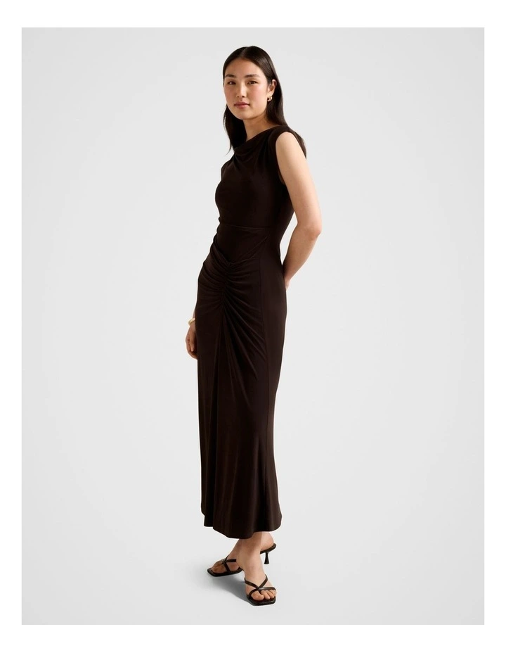 Carrie Draped Bodycon Midi Dress in Chocolate image 3