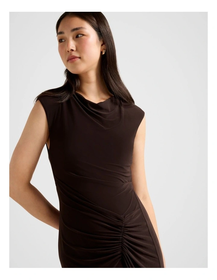 Carrie Draped Bodycon Midi Dress in Chocolate image 4