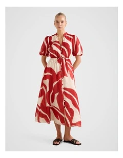 Sophie Puff Sleeves Midi Dress in Multi