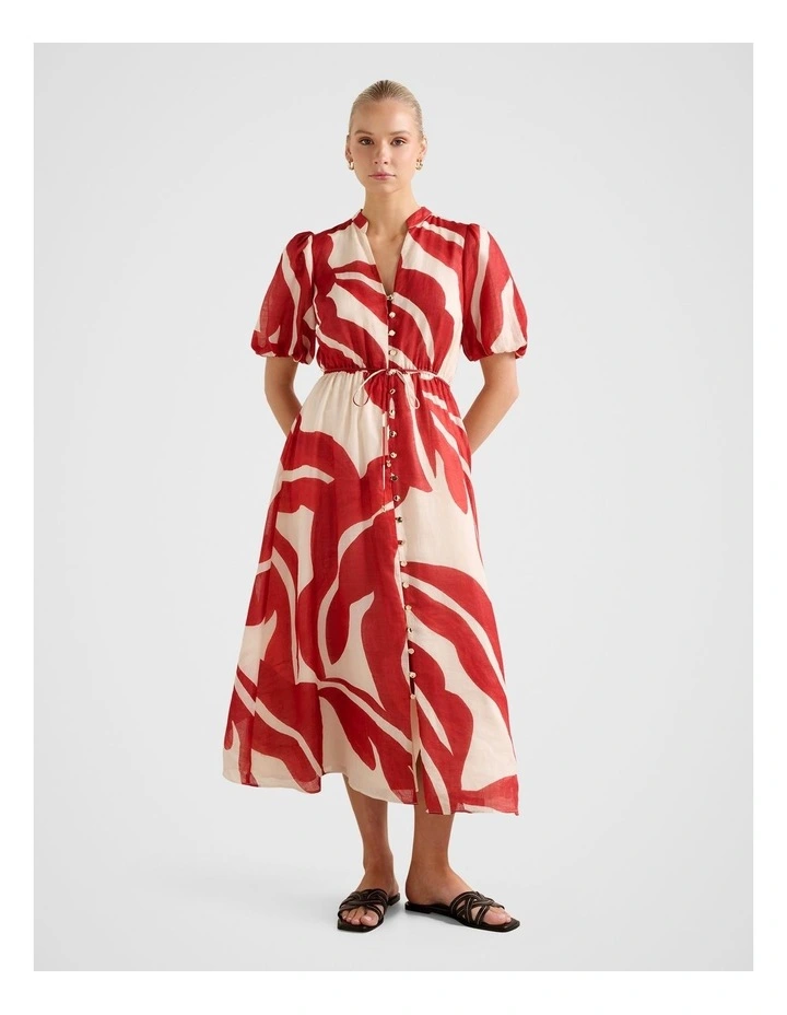 Sophie Puff Sleeves Midi Dress in Multi image 1