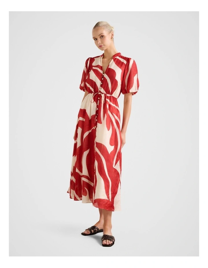 Sophie Puff Sleeves Midi Dress in Multi image 3