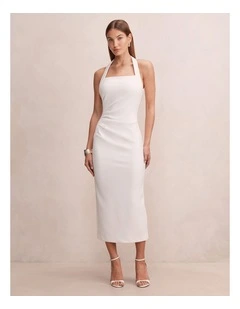 Georgie Halter Neck Ruched Bodycon Dress in White