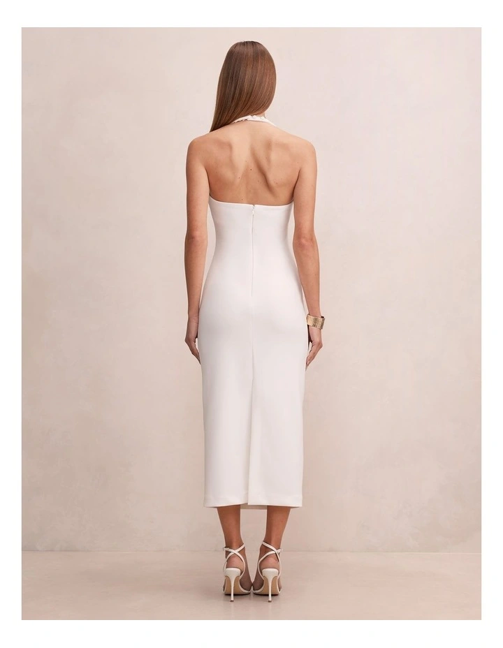 Georgie Halter Neck Ruched Bodycon Dress in White image 2