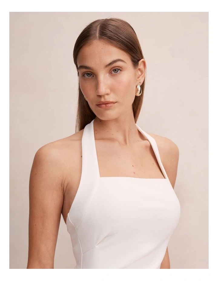 Georgie Halter Neck Ruched Bodycon Dress in White image 4