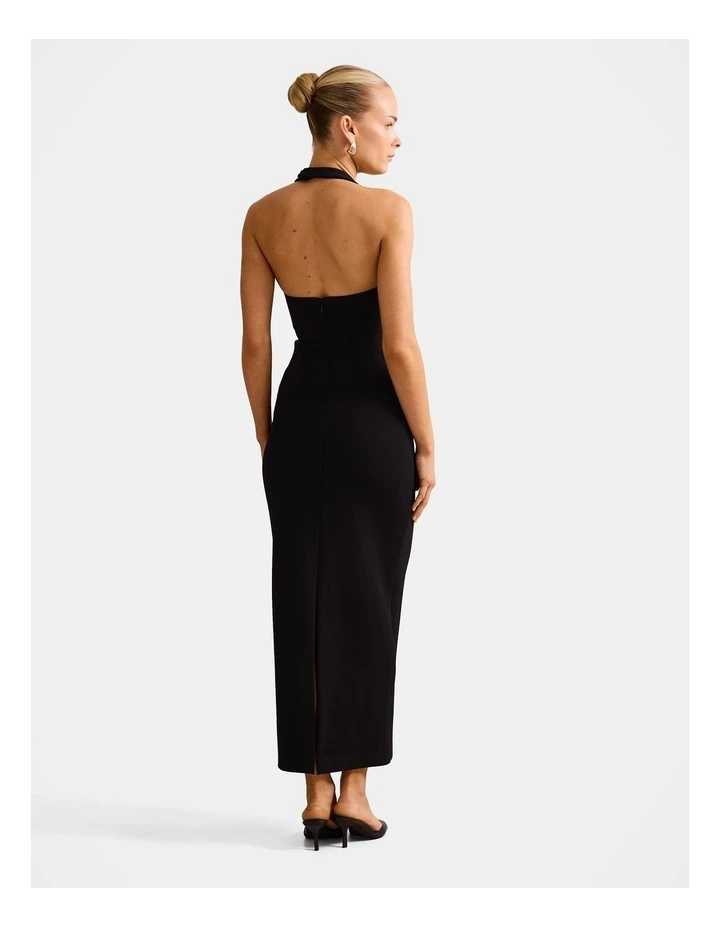 Georgie Halter Neck Ruched Bodycon Dress in Black image 2