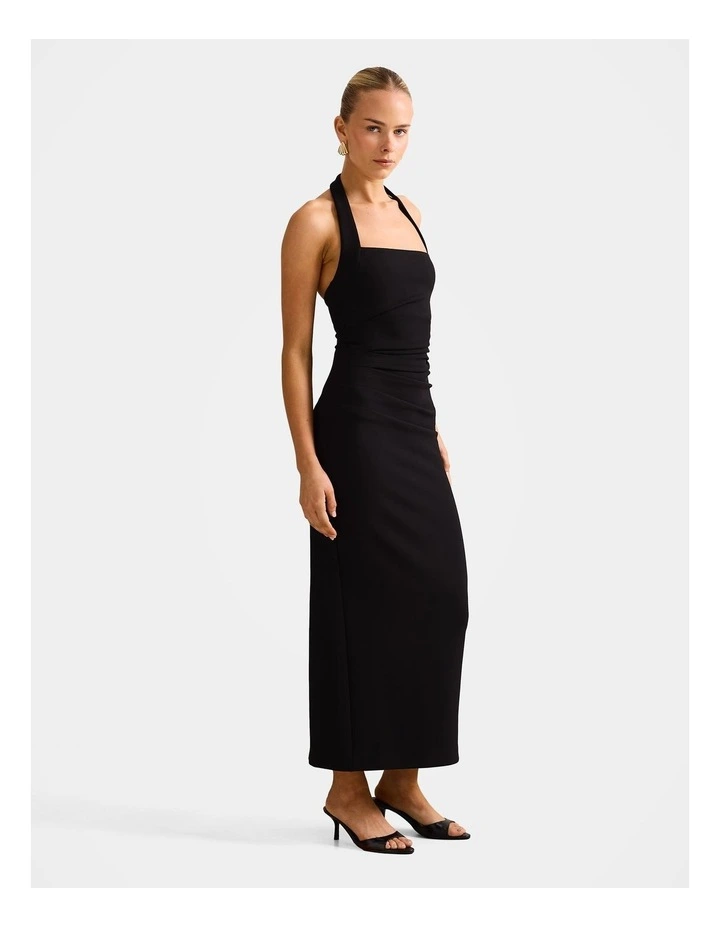 Georgie Halter Neck Ruched Bodycon Dress in Black image 3