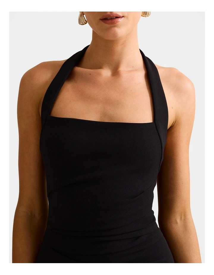 Georgie Halter Neck Ruched Bodycon Dress in Black image 4