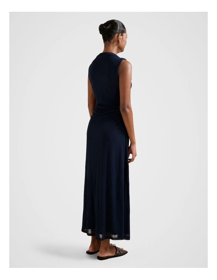 Ariel Gathered Mesh Midi Dress in Navy image 2